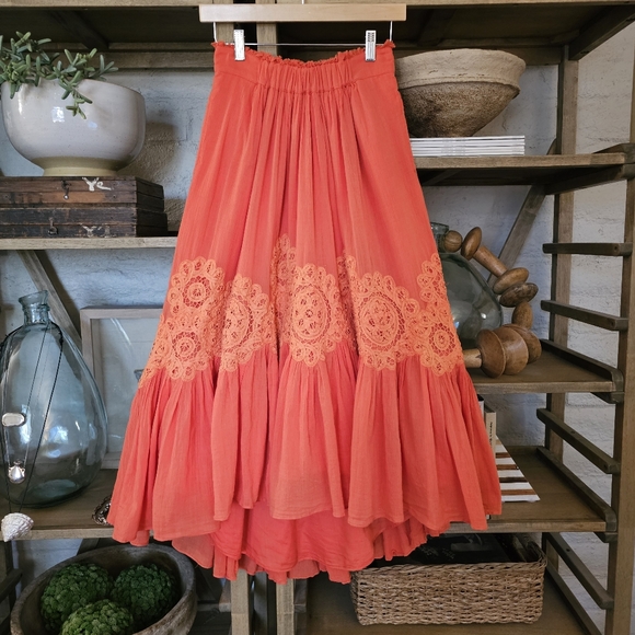 Anthropologie Floreat Boho Gauze Maxi Skirt Tangerine XS - Picture 1 of 9